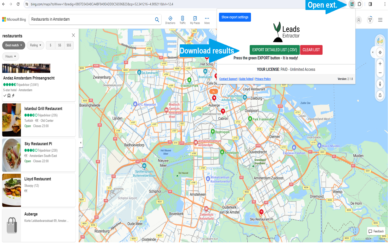 Bing Maps Scraper three step